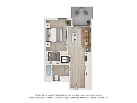 Floor plan for 1 bed, 1 bath, 506 sqft