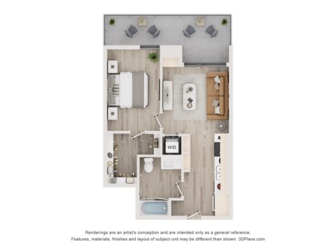 Floor plan for 1 bed, 1 bath, 575 sqft