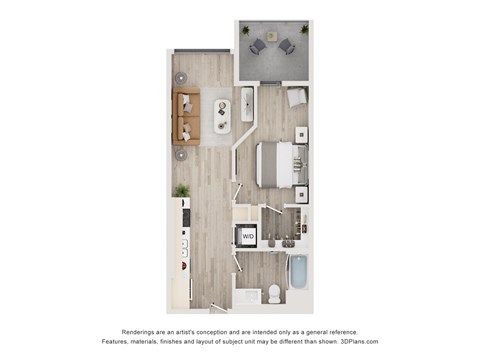 Floor plan for 1 bed, 1 bath, 582 sqft