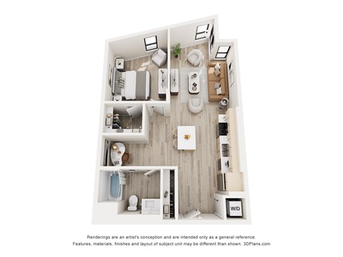 Floor plan for 1 bed, 1 bath, 748 sqft