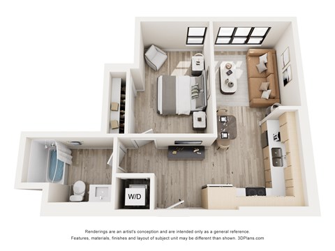Floor plan for 1 bed, 1 bath, 530 sqft