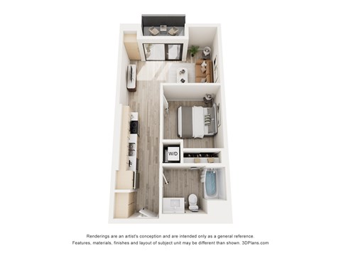 Floor plan for 1 bed, 1 bath, 530 sqft