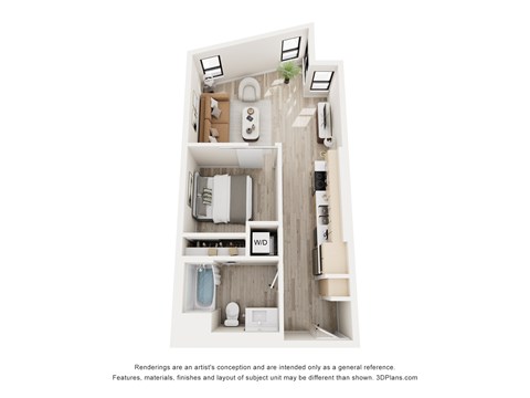 Floor plan for 1 bed, 1 bath, 576 sqft