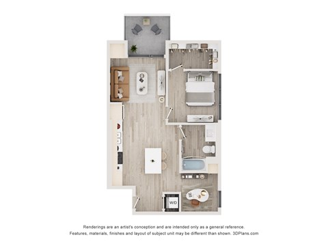 Floor plan for 1 bed, 1 bath, 721 sqft