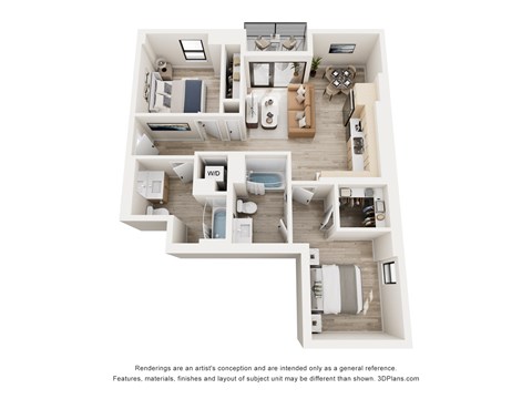 Floor plan for 2 beds, 2 baths, 860 sqft