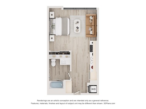 Floor plan for studio, 1 bath, 464 sqft