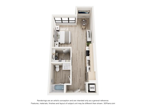 Floor plan for studio, 1 bath, 498 sqft