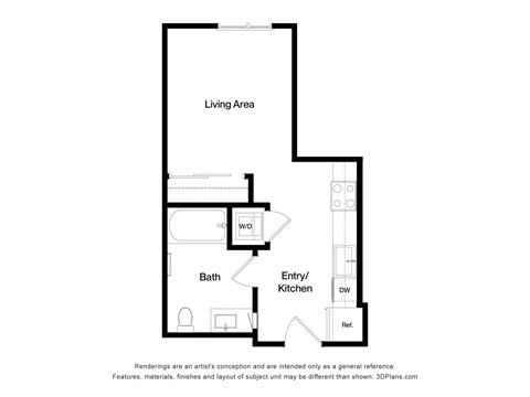 Floor plan for studio, 1 bath, 410 sqft