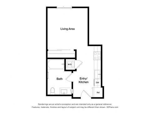 Floor plan for studio, 1 bath, 462 sqft