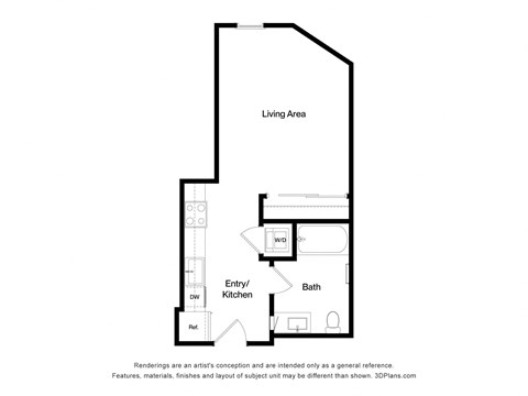 Floor plan for studio, 1 bath, 459 sqft