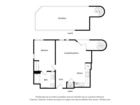 Floor plan for 1 bed, 1 bath, 799 sqft