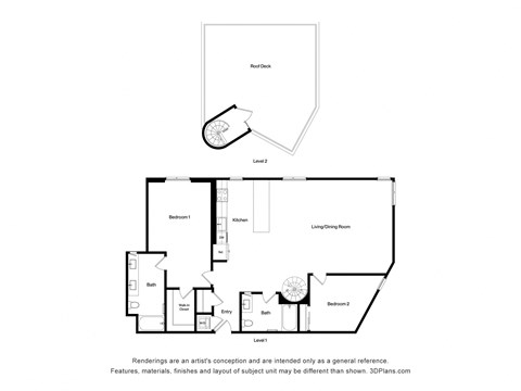 Floor plan for 2 beds, 2 baths, 1458 sqft