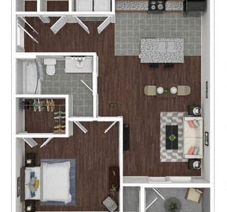Floor plan for 1 bed, 1 bath, 798 sqft