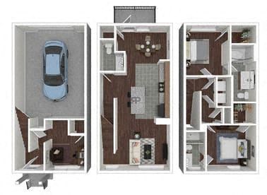 Floor plan for 2 beds, 2.5 baths, 1248 sqft
