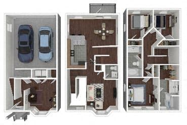 Floor plan for 3 beds, 2.5 baths, 1680 sqft