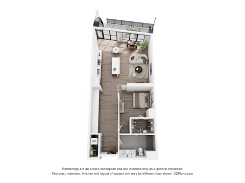 Floor plan for 1 bed, 1 bath, 1020 sqft