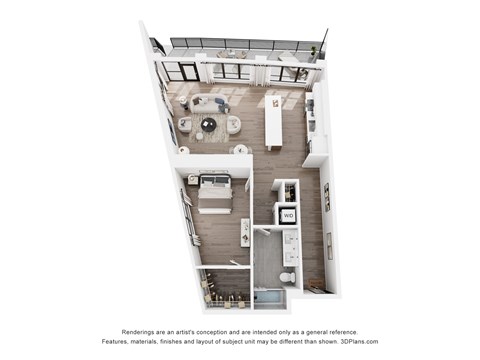 Floor plan for 1 bed, 1 bath, 1106 sqft