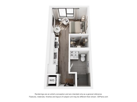 Floor plan for studio, 1 bath, 396 sqft