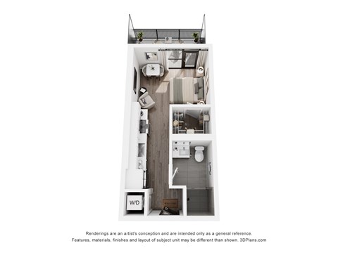 Floor plan for studio, 1 bath, 399 sqft