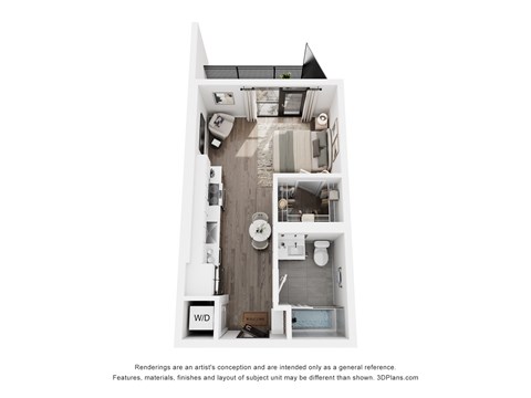 Floor plan for studio, 1 bath, 410 sqft