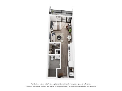 Floor plan for studio, 1 bath, 502 sqft
