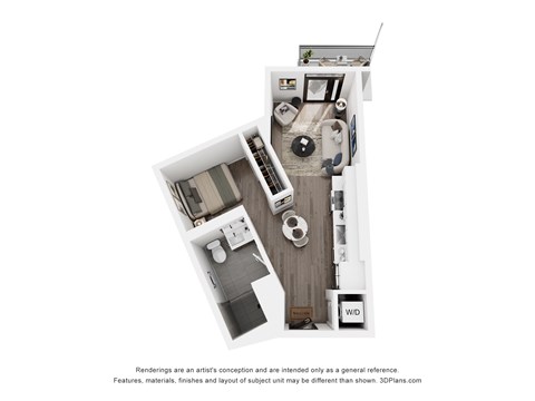Floor plan for studio, 1 bath, 518 sqft