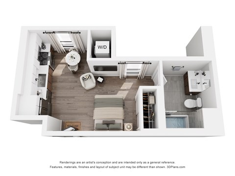 Floor plan for studio, 1 bath, 370 sqft