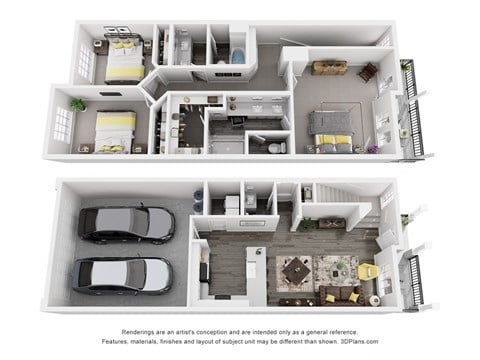 Floor plan for 3 beds, 2.5 baths, 1501 sqft