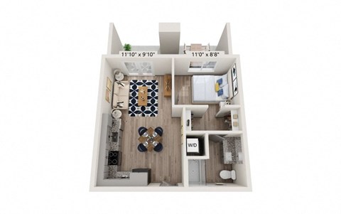 Floor plan for 1 bed, 1 bath, 503 sqft