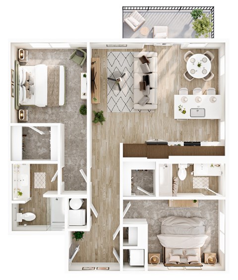 Floor plan for 2 beds, 2 baths, 1063 sqft
