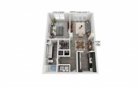Floor plan for 1 bed, 1 bath, 756 sqft
