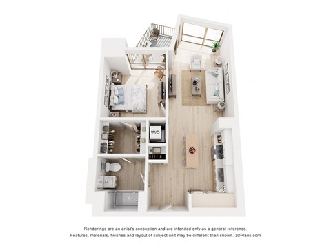 Floor plan for 1 bed, 1 bath, 717 sqft