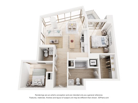 Floor plan for 2 beds, 1.5 baths, 935 sqft