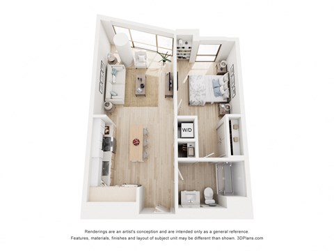 Floor plan for 1 bed, 1 bath, 705 sqft