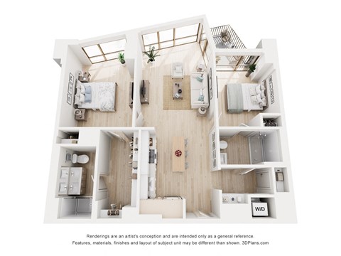 Floor plan for 2 beds, 2 baths, 1111 sqft