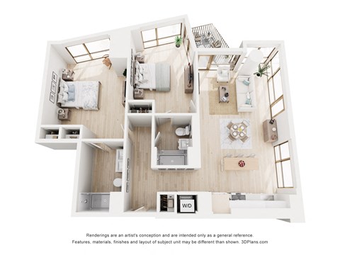 Floor plan for 2 beds, 2 baths, 1207 sqft