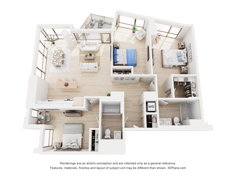 Floor plan for 2 beds, 2 baths, 1446 sqft