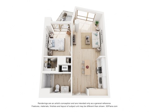 Floor plan for 1 bed, 1 bath, 709 sqft