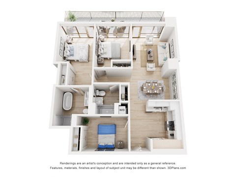 Floor plan for 2 beds, 2 baths, 1228 sqft