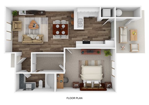 Floor plan for 1 bed, 1 bath, 702 sqft