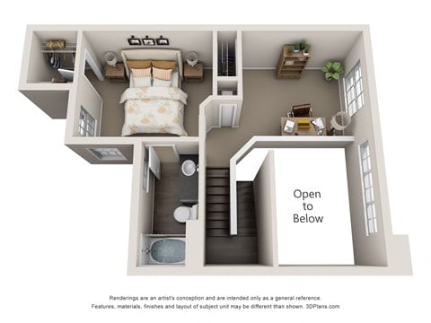 Floor plan for 2 beds, 1.5 baths, 1117 sqft