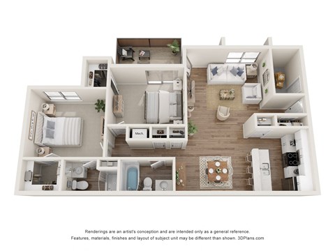 Floor plan for 2 beds, 2 baths, 1006 sqft