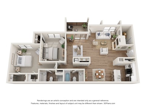 Floor plan for 2 beds, 2 baths, 1193 sqft