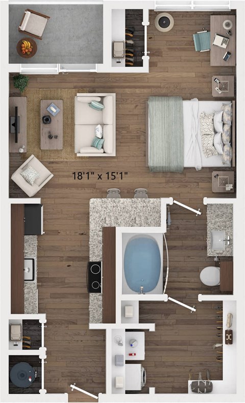 Floor plan for studio, 1 bath, 545 sqft