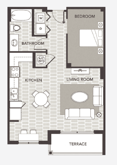 Floor plan for studio, 1 bath, 700 sqft