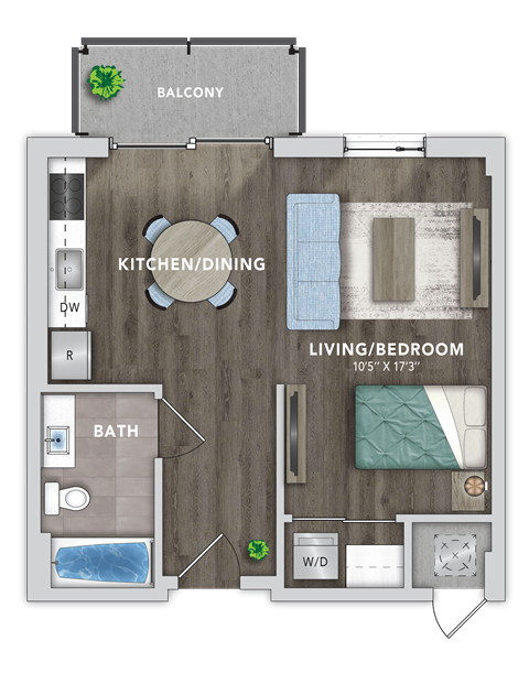 Floor plan for studio, 1 bath, 554 sqft