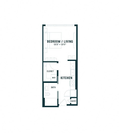 Floor plan for studio, 1 bath, 451 sqft