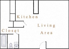 Floor plan for studio, 1 bath, 378 sqft