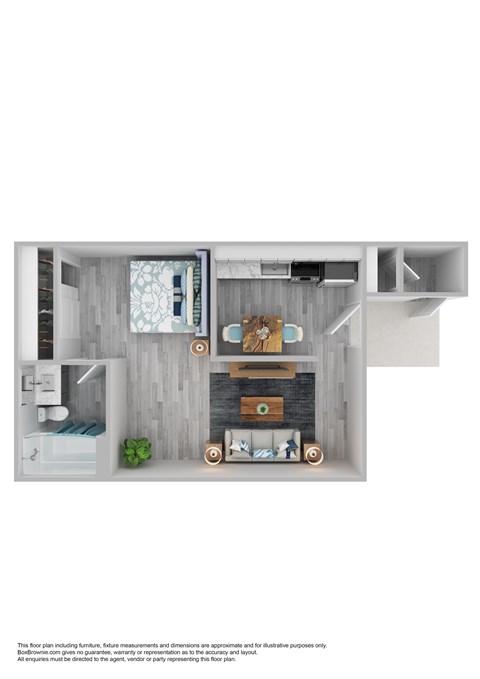Floor plan for studio, 1 bath, 422 sqft
