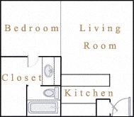 Floor plan for studio, 1 bath, 473 sqft
